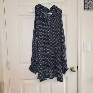Lane Bryant Black Polka Dot Sleeveless Ruffle-Hem Blouse